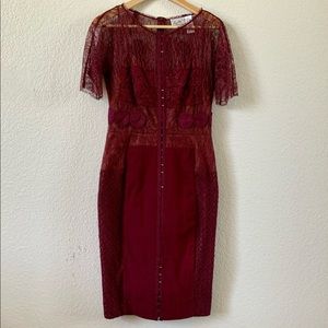 Beguile by Byron Lars Burgandy, Lined, Lace, Dress Sz 4